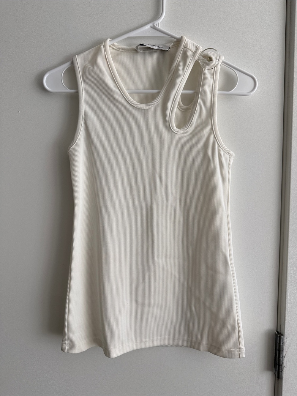 Christopher Esber White Ribbed Tank with Shoulder Button